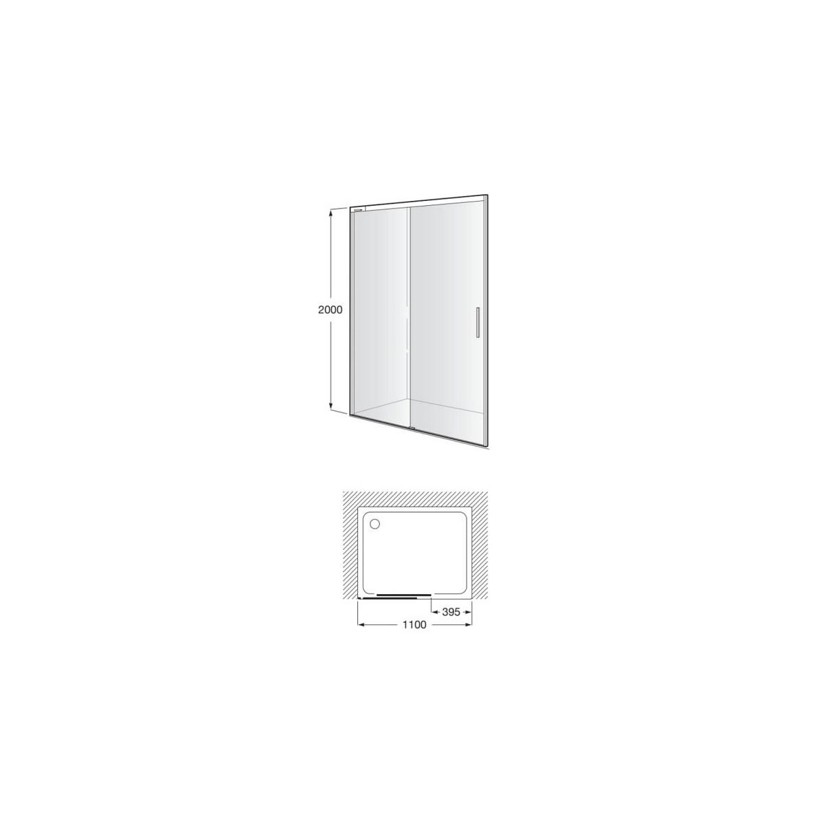 Naray l2-e paroi avec poignée 1100x2000mm argent brillant - ROCA AM28244C7D0012NMN 