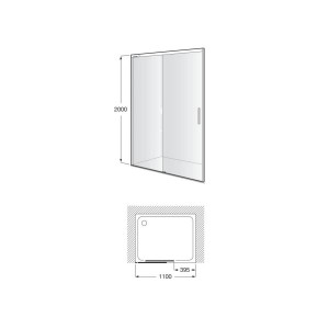 Naray l2-e paroi avec poignée 1100x2000mm argent brillant - ROCA AM28244C7D0012NMN 