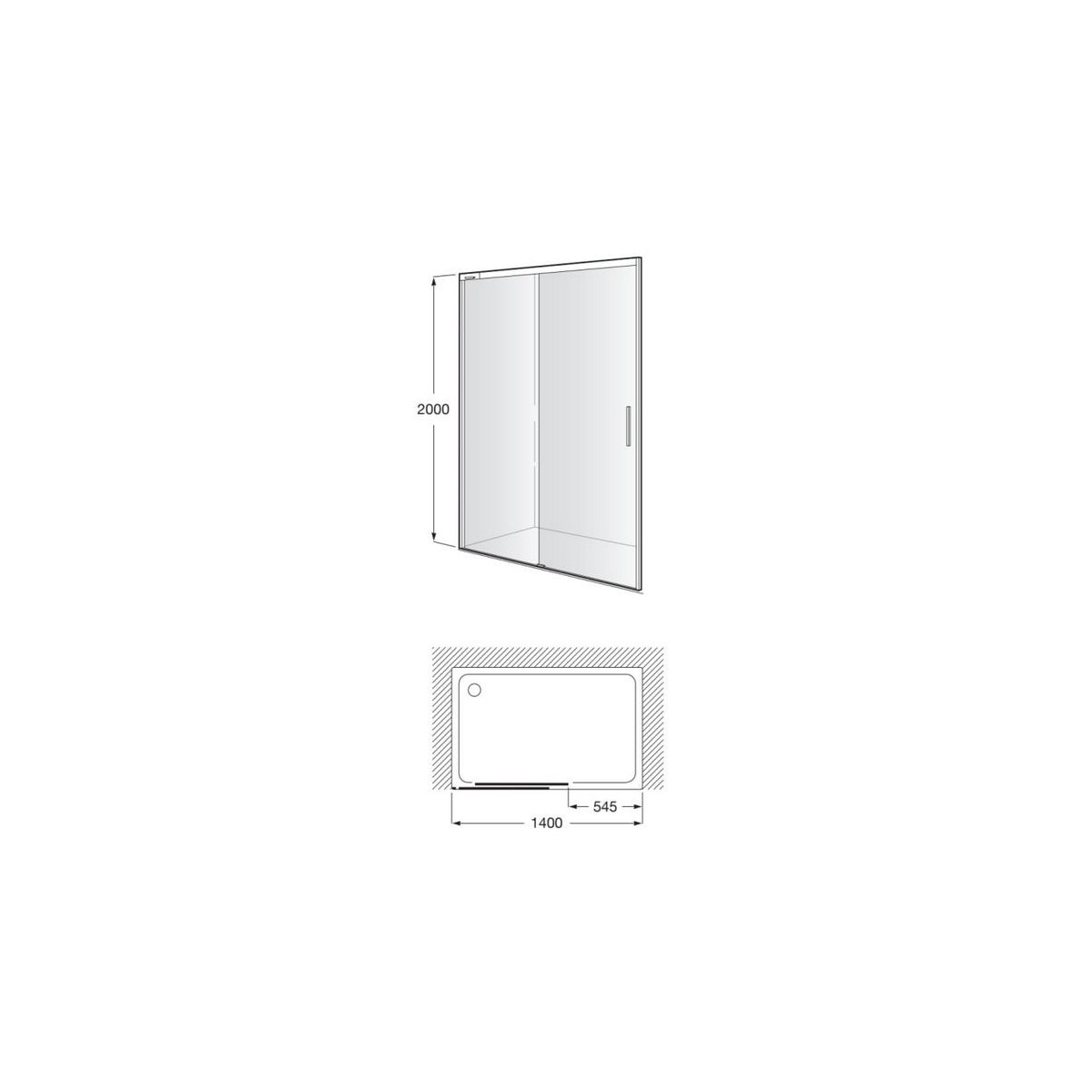 Naray l2-e paroi avec poignée 1400x2000mm argent brillant - ROCA AM2825787D0012NMN 