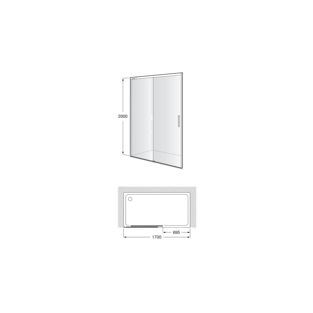 Naray l2-e paroi avec poignée 1700x2000mm argent brillant - ROCA AM2826A47D0016NMN 
