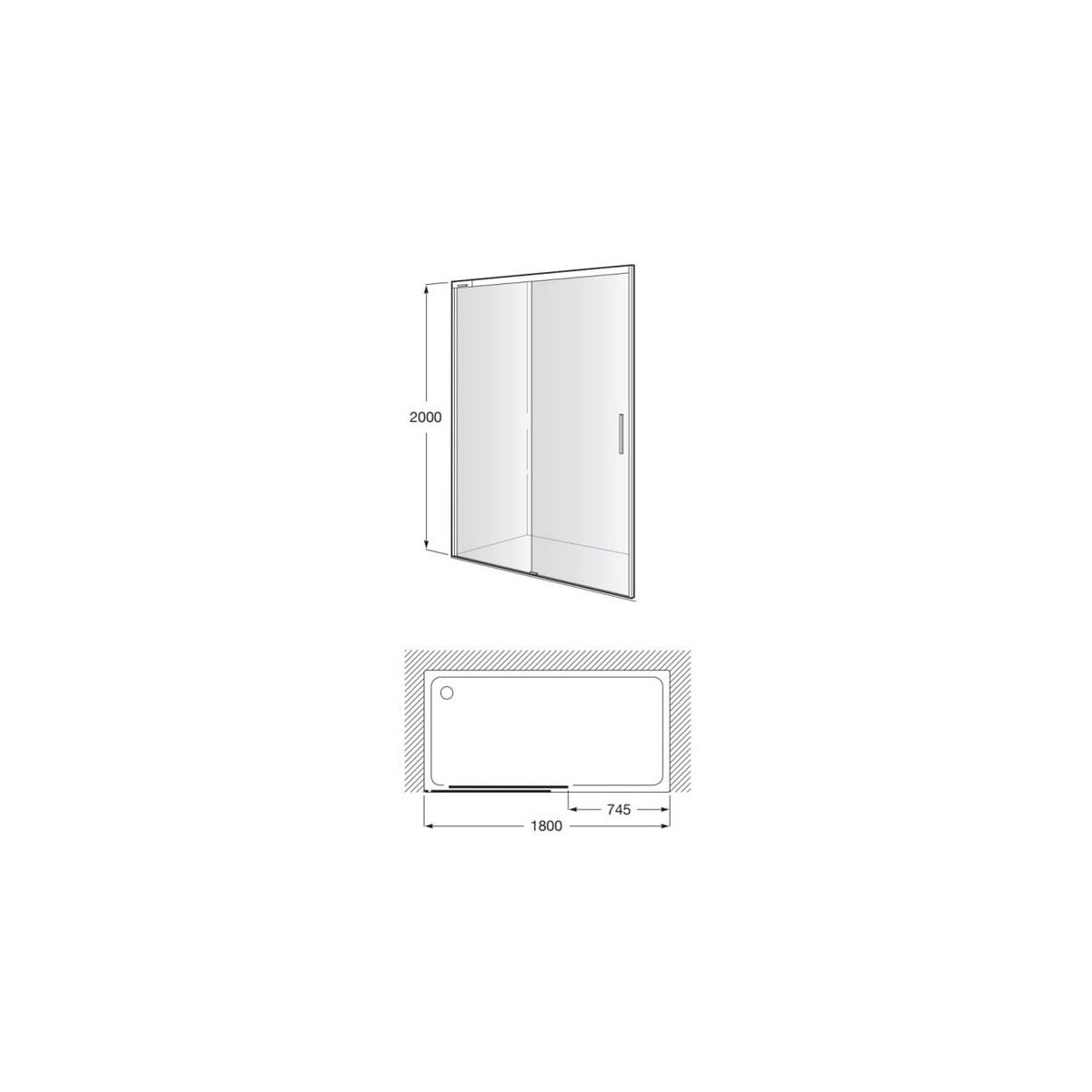 Naray l2-e paroi avec poignée 1800x2000mm argent brillant - ROCA AM2827087D0012NMN 