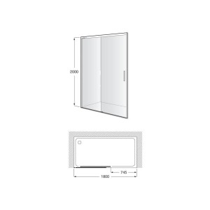 Naray l2-e paroi avec poignée 1800x2000mm argent brillant - ROCA AM2827087D0012NMN 