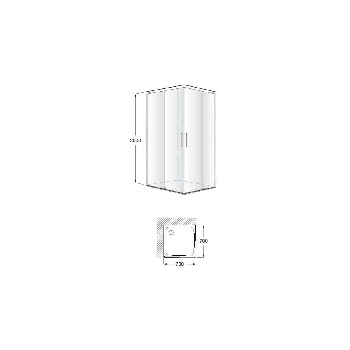 Naray l2 paroi avec poignée 700x2000mm noir mat - ROCA AM2832BC7D0016NMN 