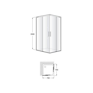 Naray l2 paroi avec poignée 700x2000mm noir mat - ROCA AM2832BC7D0016NMN 