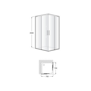 Naray l2 paroi avec poignée 750x2000mm argent brillant - ROCA AM2832EE7D0012NMN 