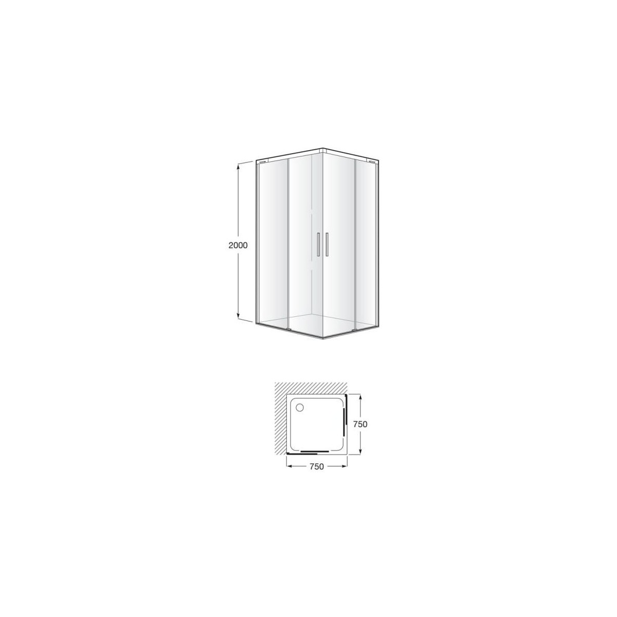 Naray l2 paroi avec poignée 750x2000mm noir mat - ROCA AM2832EE7D0016NMN 