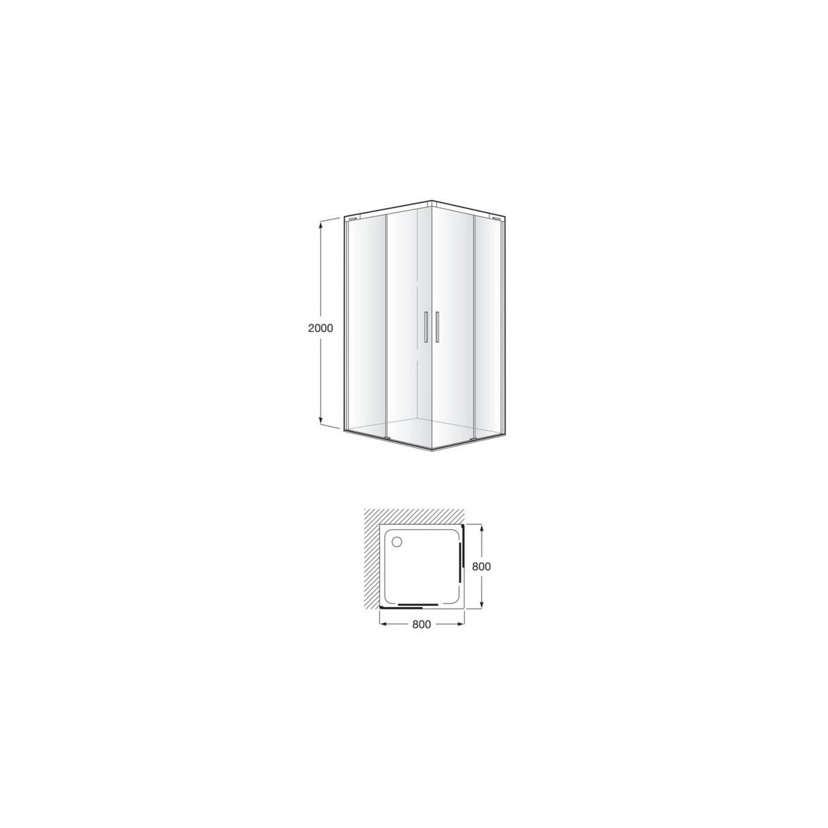 Naray l2 paroi avec poignée 800x2000mm argent brillant - ROCA AM2833207D0012NMN 