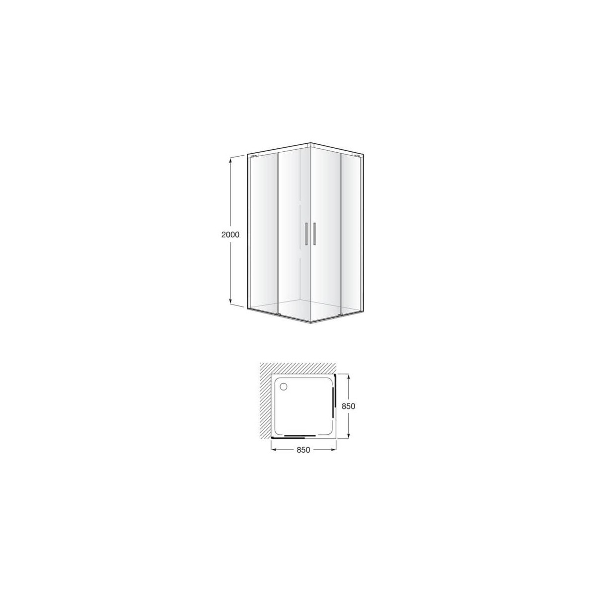 Naray l2 paroi avec poignée 850x2000mm noir mat - ROCA AM2833527D0016NMN 
