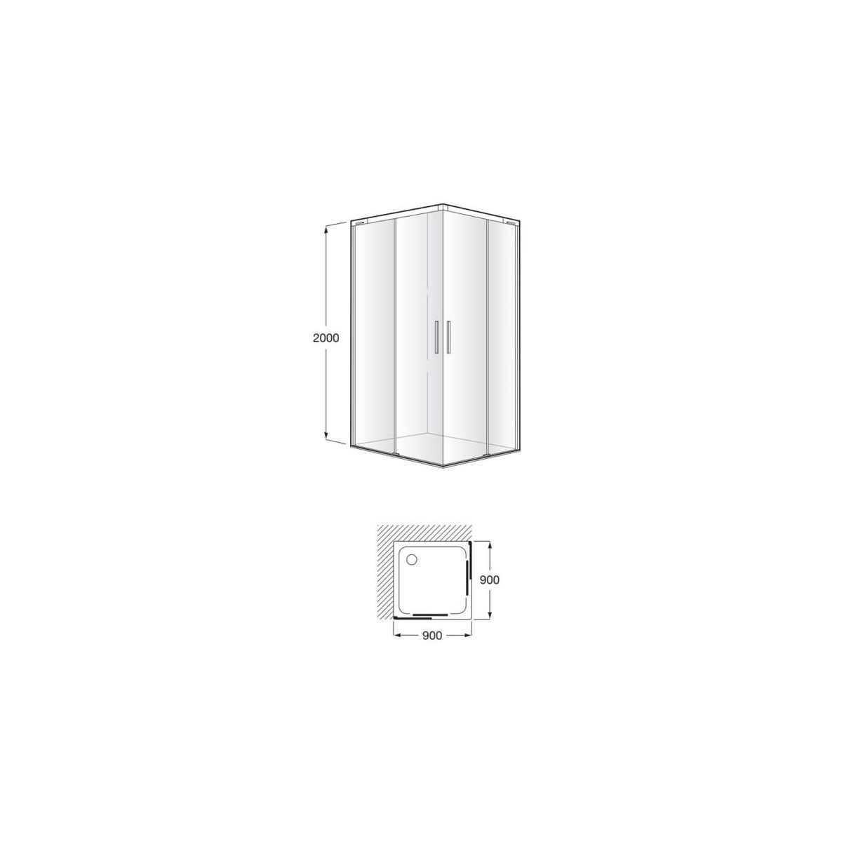 Naray l2 paroi avec poignée 900x2000mm noir mat - ROCA AM2833847D0016NMN 