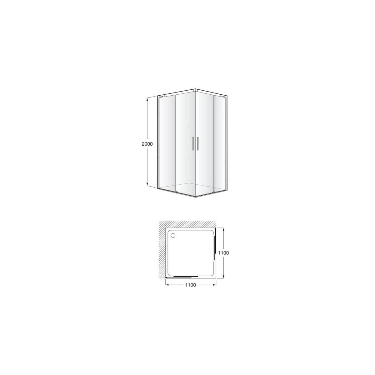 Naray l2 paroi avec poignée 1100x2000mm argent brillant - ROCA AM28344C7D0012NMN 