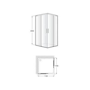 Naray l2 paroi avec poignée 1100x2000mm argent brillant - ROCA AM28344C7D0012NMN 