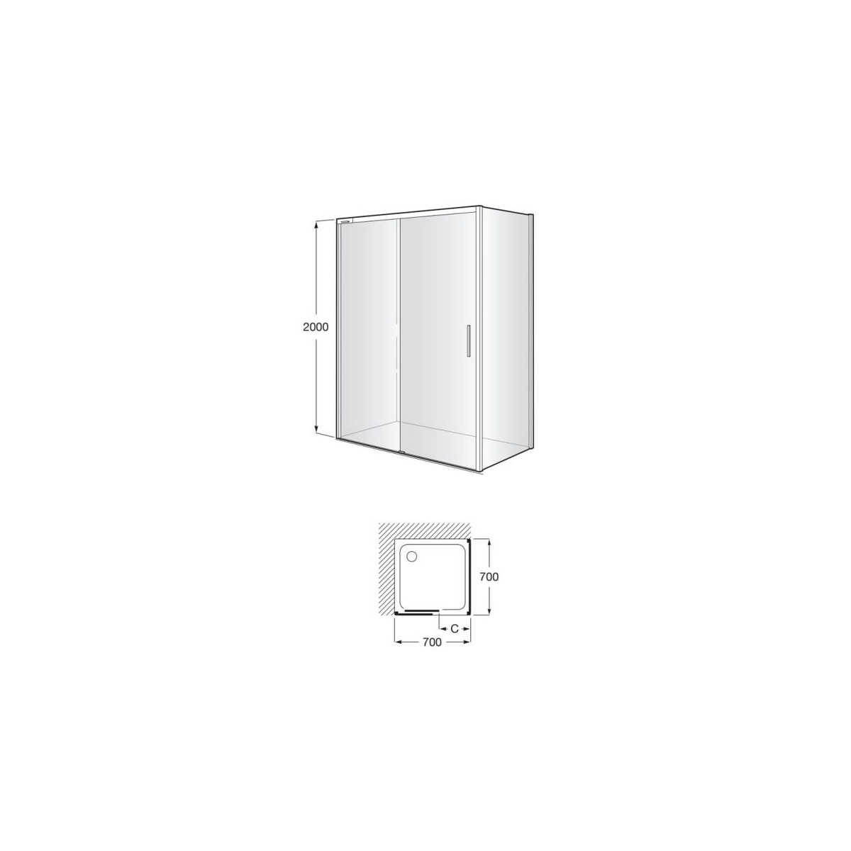 Naray lf paroi 700x2000mm argent brillant - ROCA AM2842BC7D0012NMN 