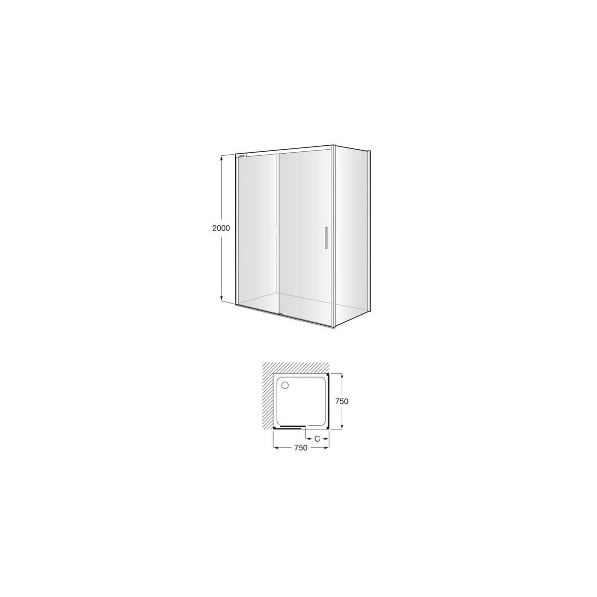 Naray lf paroi 750x2000mm noir mat - ROCA AM2842EE7D0016NMN 