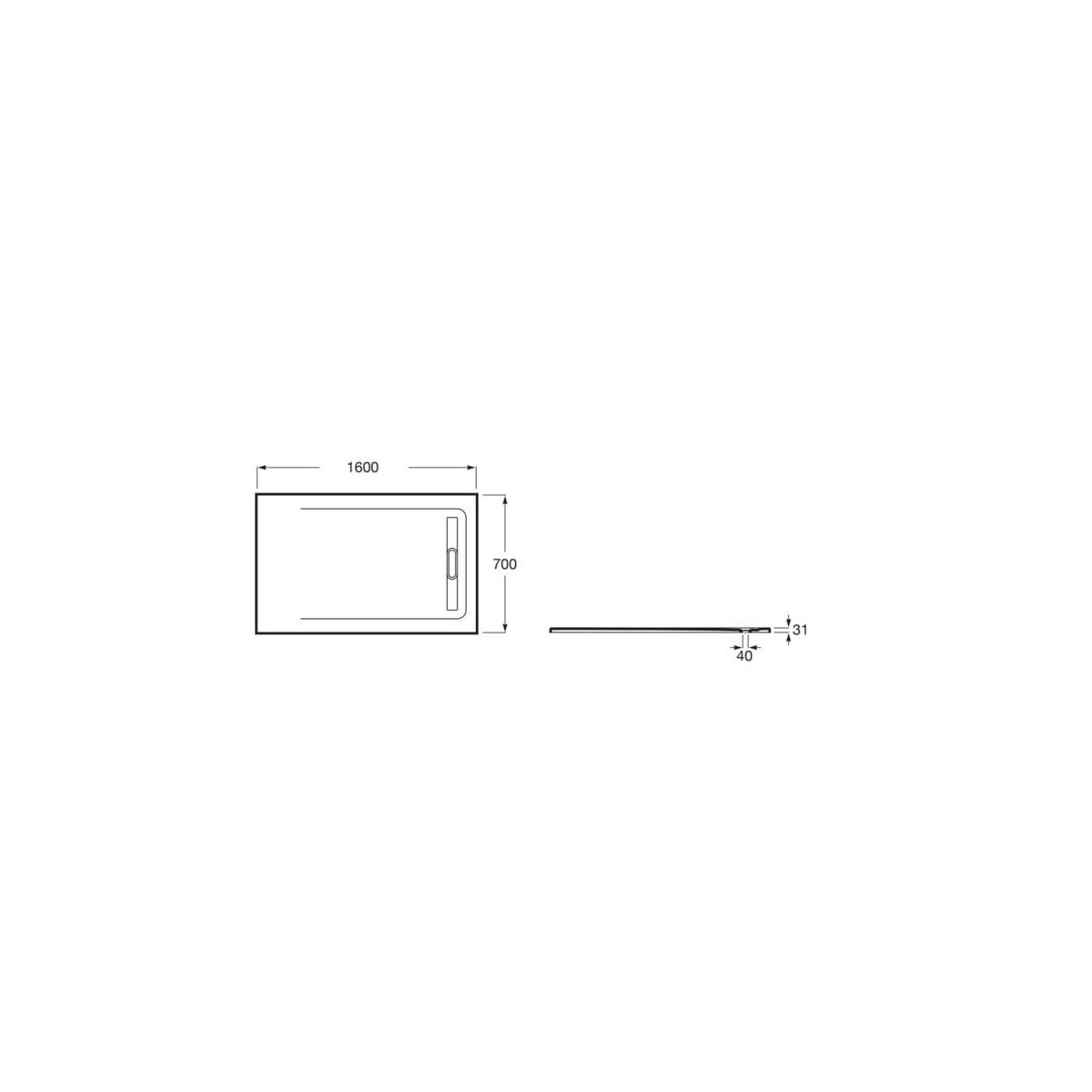 Receveur de douche 1600X700 Blanc Aquos - ROCA AP6016402BC01100 