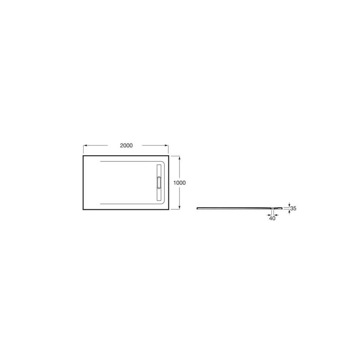 Receveur de douche 2000X1000 Gris Ardoise Aquos - ROCA AP6017D03E801200 