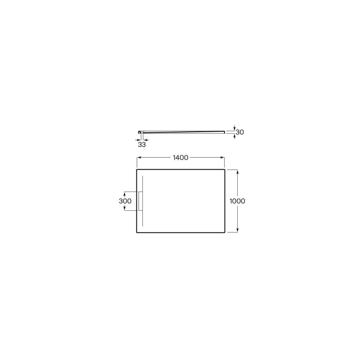 Pyros receveur en stonex avec vidage garde d'eau 30mm 1400x1000 noir - ROCA AP9015783E801400 