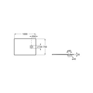 Terran-n receveur stonex 1000x750 avec vidage garde d'eau 30mm gris ardoise - ROCA APA013E82EE03200 