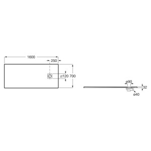 Terran-n receveur stonex 1600x700 avec vidage garde d'eau 30mm noir - ROCA APA016402BC03400 