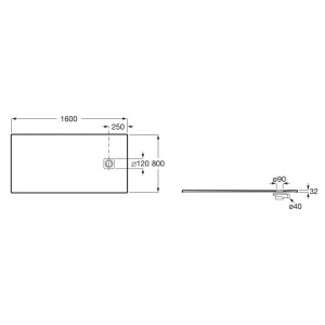 Terran-n receveur stonex 1600x800 avec vidage garde d'eau 30mm onyx - ROCA APA0164032003640 