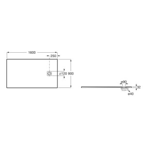 Terran-n receveur stonex 1600x900 avec vidage garde d'eau 30mm noir - ROCA APA0164038403400 