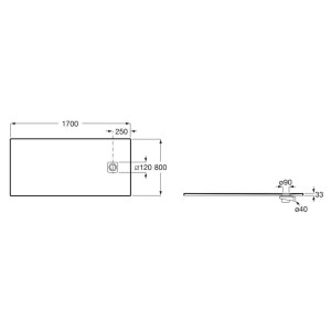 Terran-n receveur stonex 1700x800 avec vidage garde d'eau 30mm gris ardoise - ROCA APA016A432003200 