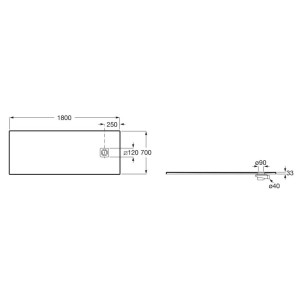 Terran-n receveur stonex 1800x700 avec vidage garde d'eau 30mm blanc - ROCA APA017082BC03100 