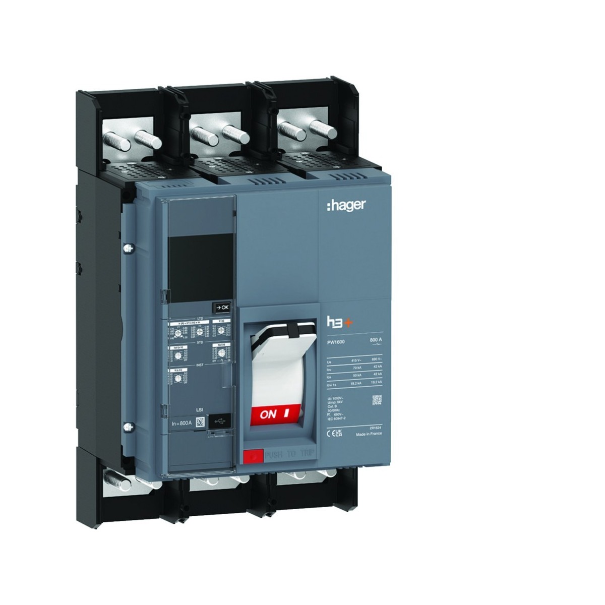 Disjoncteur boitier moulé h3+ PW1600 LSI 3 Poles 800A 70kA - HAGER HEQ800JR 