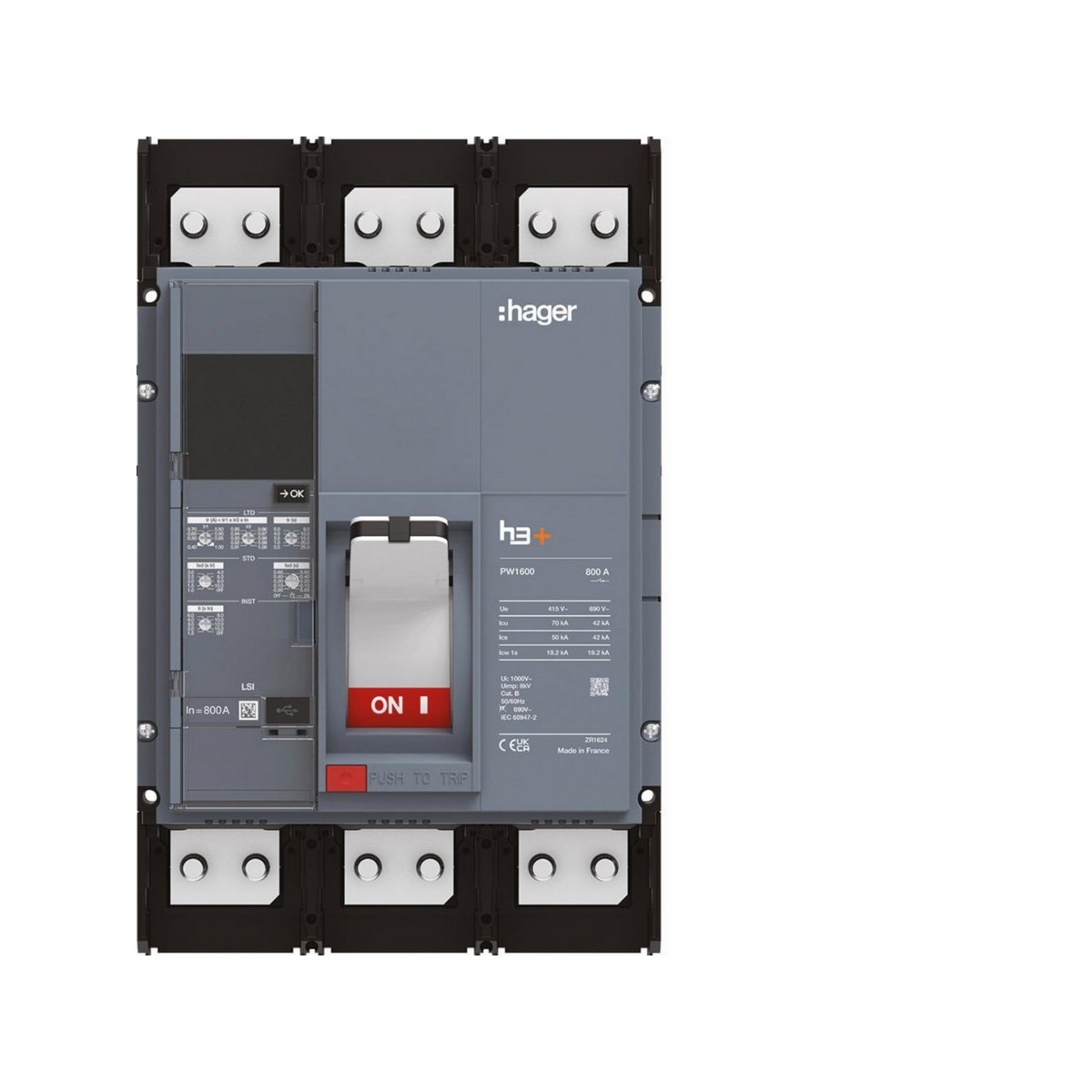 Disjoncteur boitier moulé h3+ PW1600 LSI 3 Poles 800A 70kA - HAGER HEQ800JR 