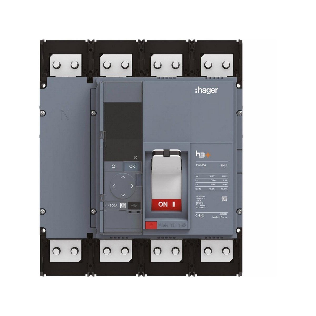 Disjoncteur boitier moulé h3+ PW1600 Energy 4 Poles 800A 70kA - HAGER HEQ801NR 