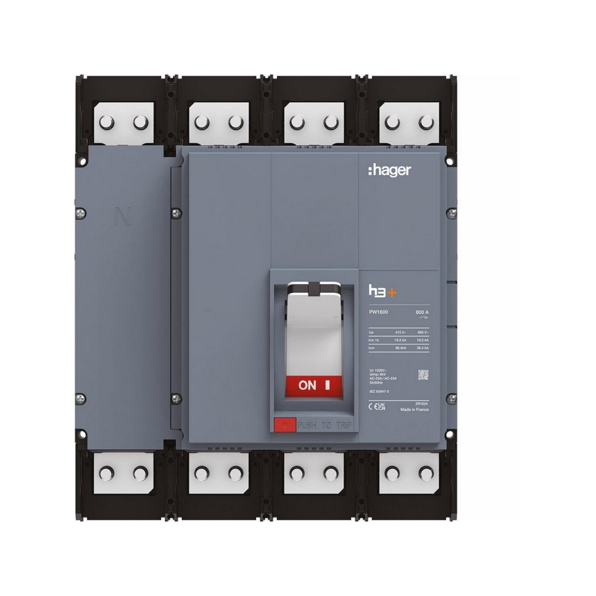 Interrupteur boitier moulé h3+ PW1600  4 Poles 800A - HAGER HMQ801AR 