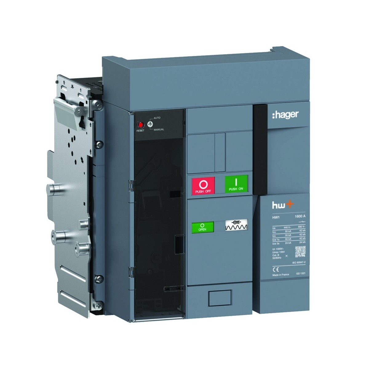 Disjoncteur Ouvert HW1 55kA 1600A 3P Débrochable sans chassis pour TU sentinel - HAGER HW1M316ZB 