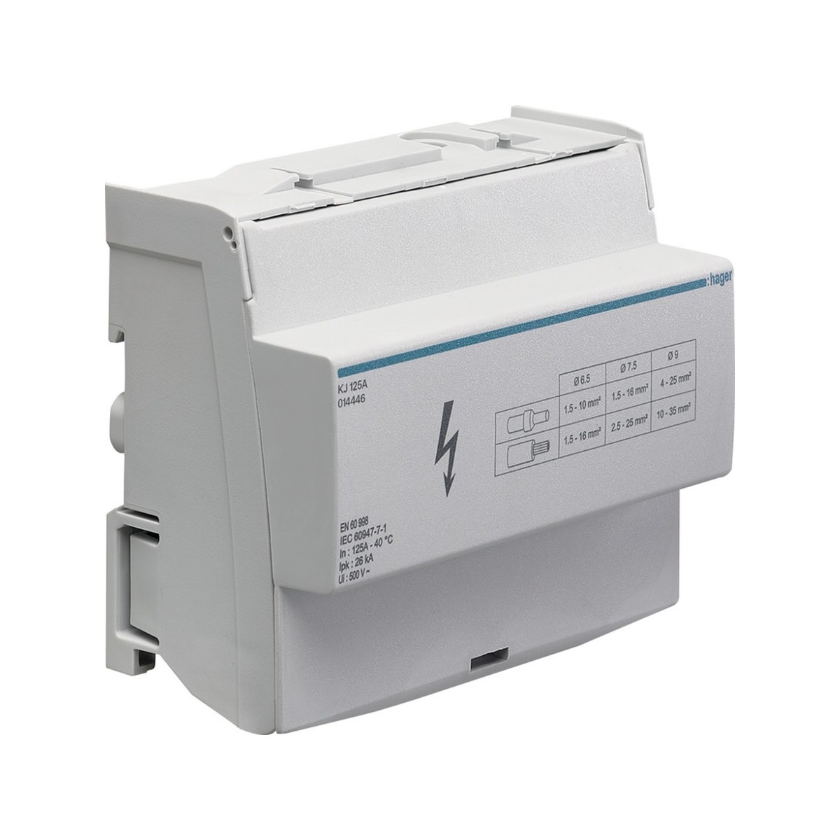 Répartiteur à barrettes étagé 125A,2 poles 2x 10-35 ² / 10x 2,5-16 ² par pole - HAGER KJ125A 