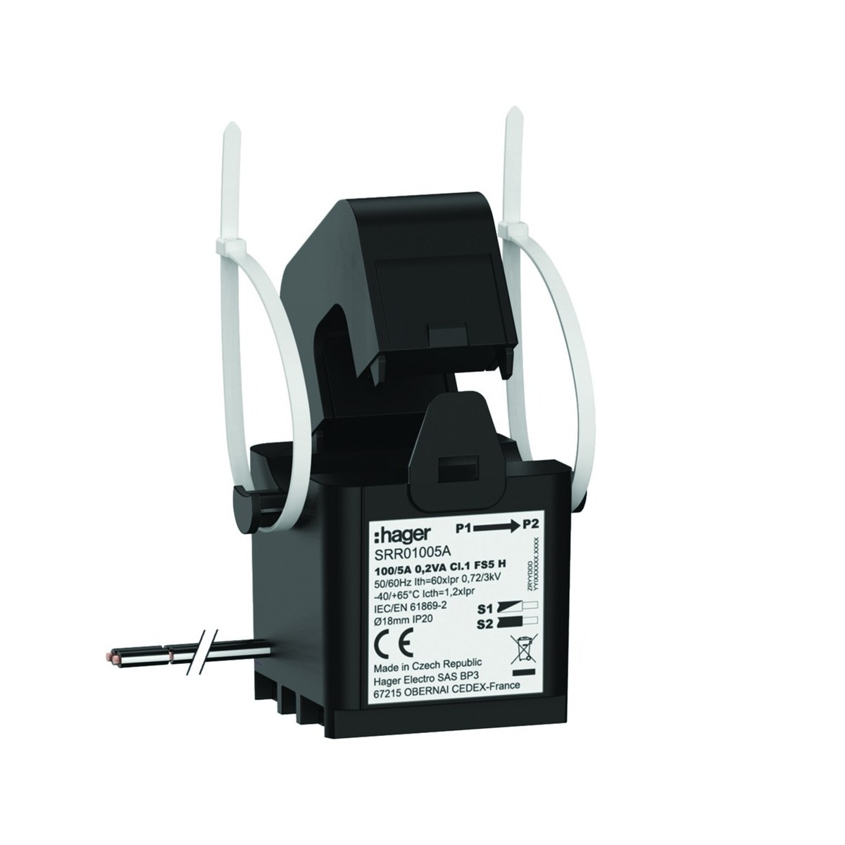 Transformateur de Courant Ouvrant SC1 18mm 100/5A 0.2VA Classe 1 - HAGER SRR01005A 