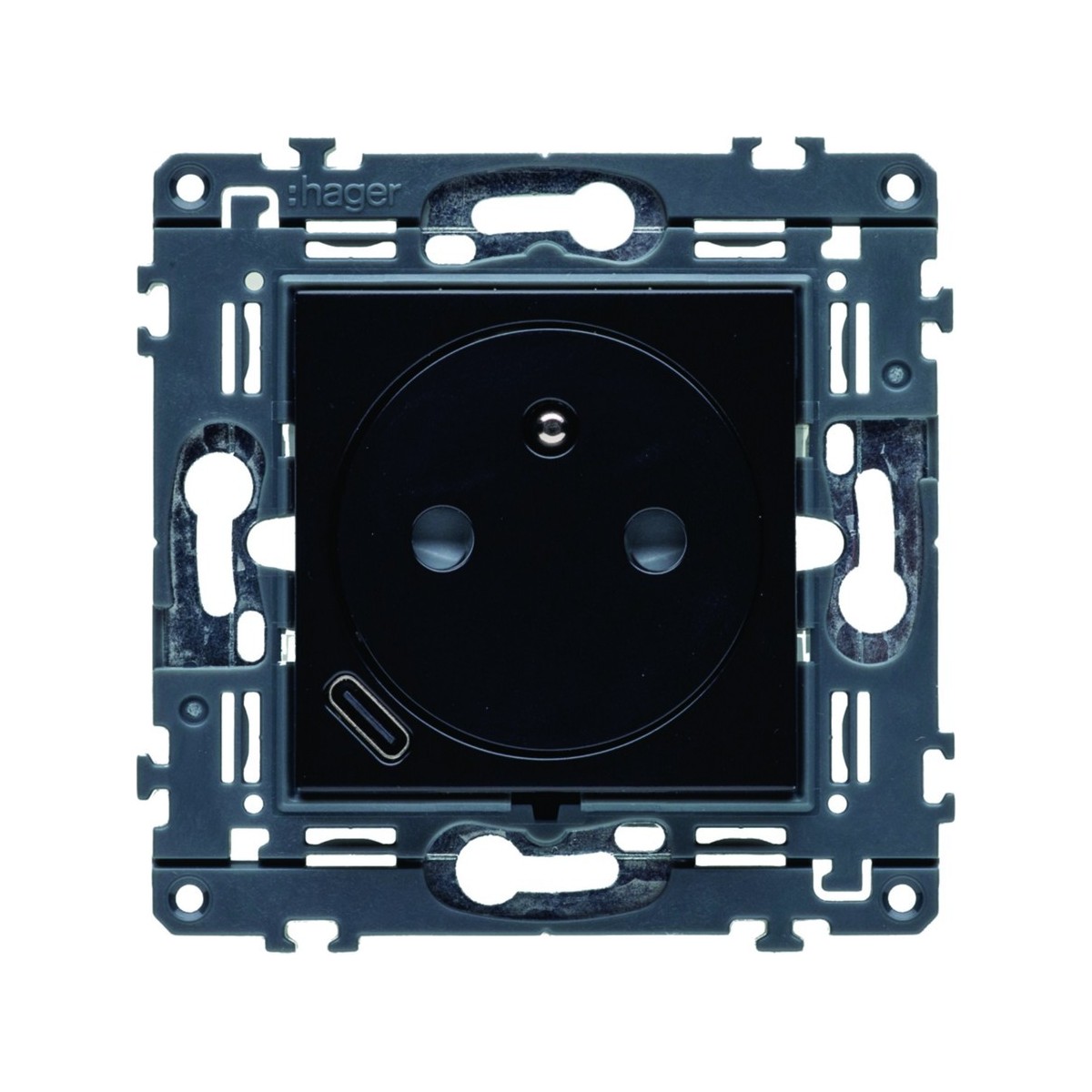 Prise de courant affleurante 2P+T avec USB-C Night - HAGER WXF114N 