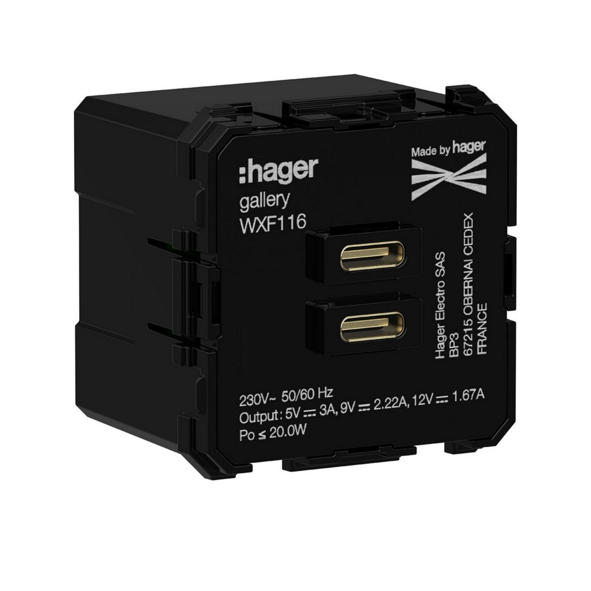 Chargeur gallery double USB C+C 20W - HAGER WXF116 