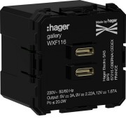 Chargeur gallery double USB C+C 20W - HAGER WXF116 