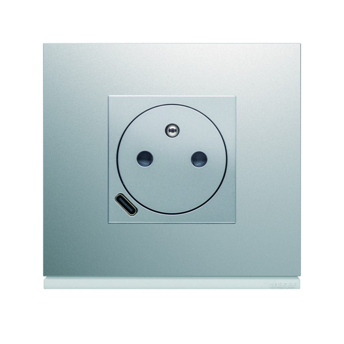 Prise de courant affleurante 2P+T avec USB-C Titane - HAGER WXF114T 