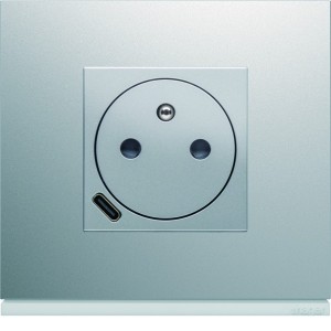 Prise de courant affleurante 2P+T avec USB-C Titane - HAGER WXF114T 