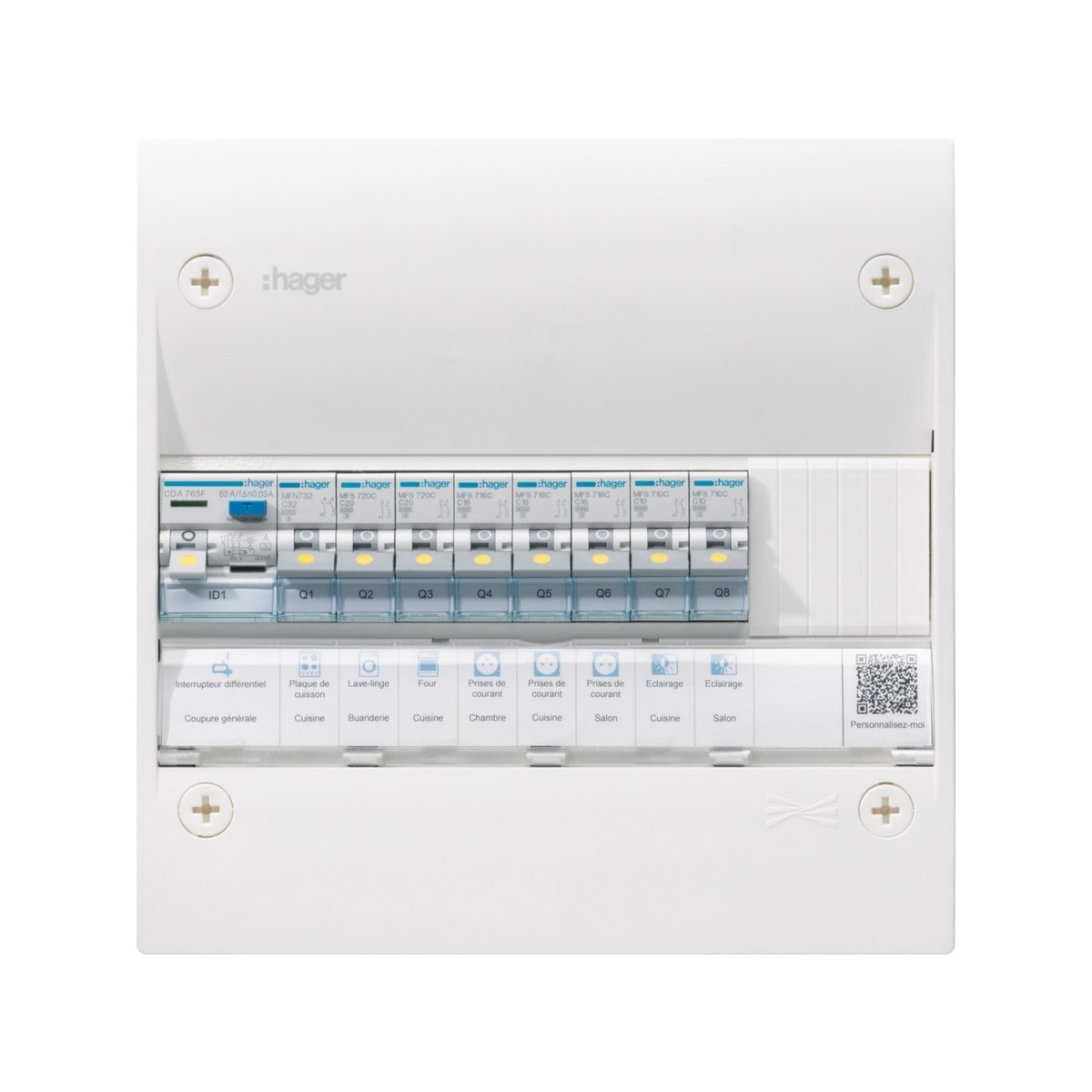 Tableau électrique gamma+ 13, pré-équipé 1 rangées, 13 M, Quickfix - HAGER GDM113A 