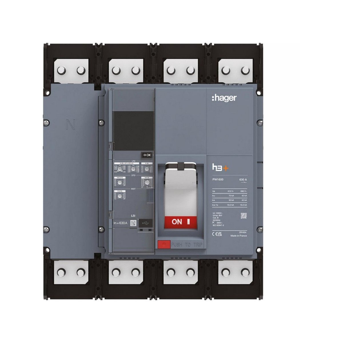 Disjoncteur boitier moulé h3+ PW1600 LSI 4 Poles 630A 70kA - HAGER HEQ631JR 