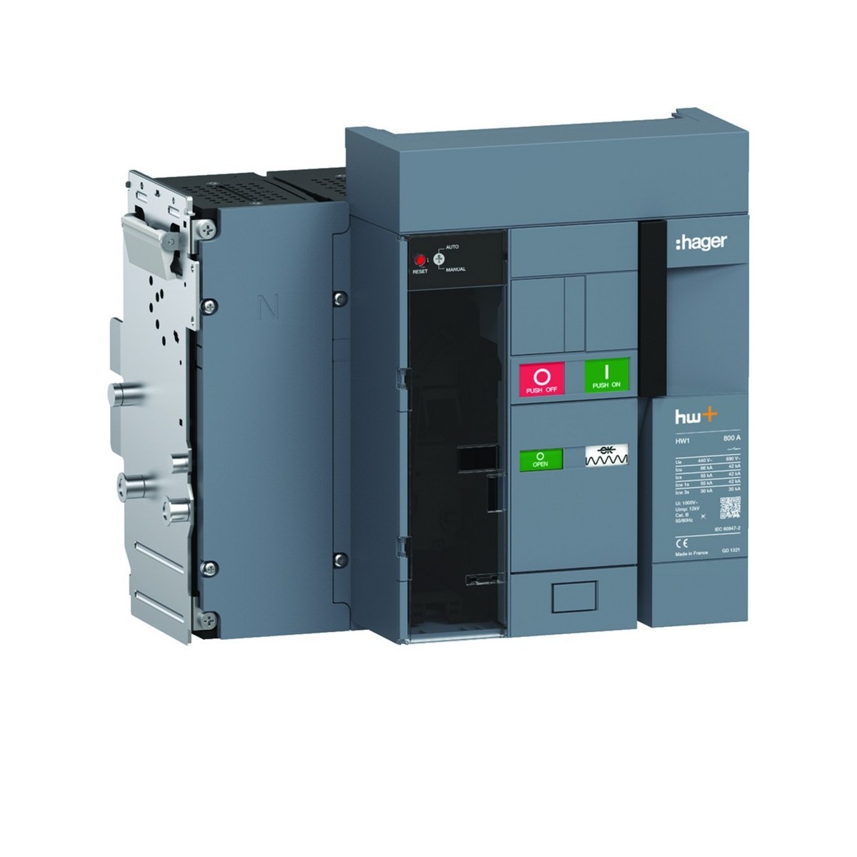 Disjoncteur Ouvert HW1 66kA 800A 4P Débrochable sans chassis pour TU Sent Ener - HAGER HW1E408ZE 