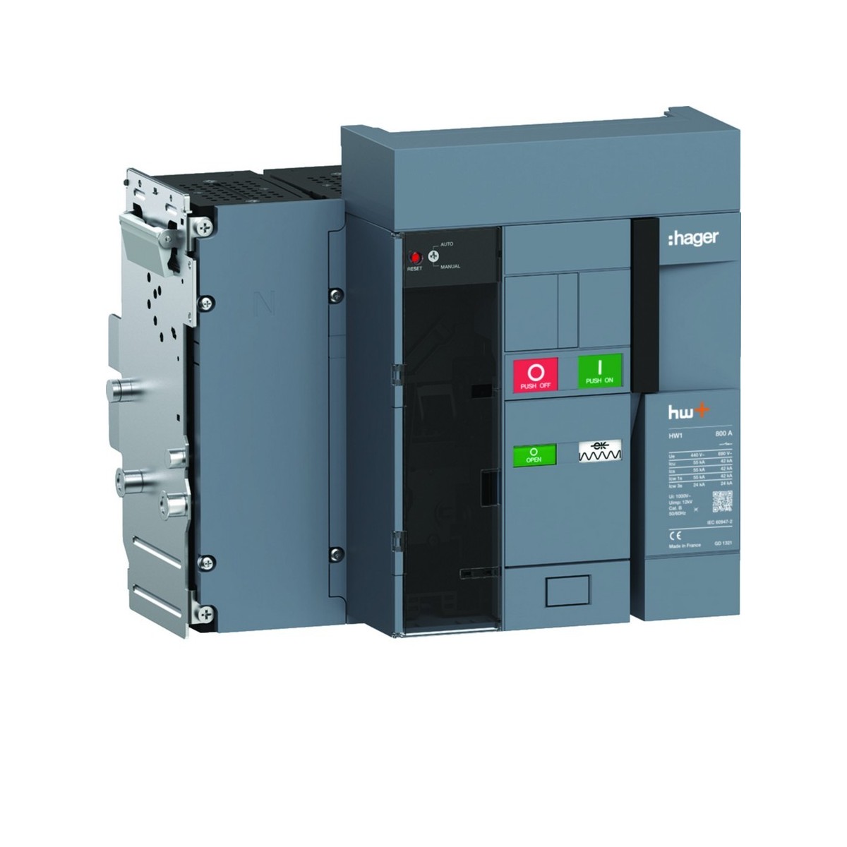 Disjoncteur Ouvert HW1 55kA 800A 4P Débrochable sans chassis pour TU sentinel - HAGER HW1M408ZB 