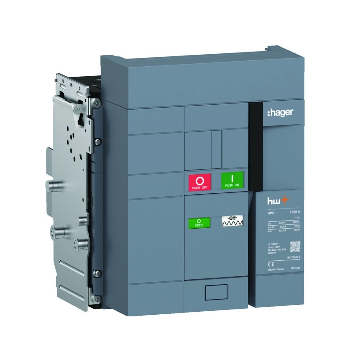 Interrupteur Ouvert HW1 1250A 3P Débrochable sans chassis - HAGER HW1W312ZS 