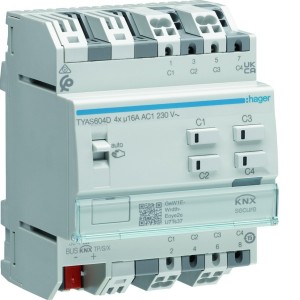 Actionneur KNX Secure 4 sorties 16A/230V charge capacitive config Mode Easy/ETS - HAGER TYAS604D 