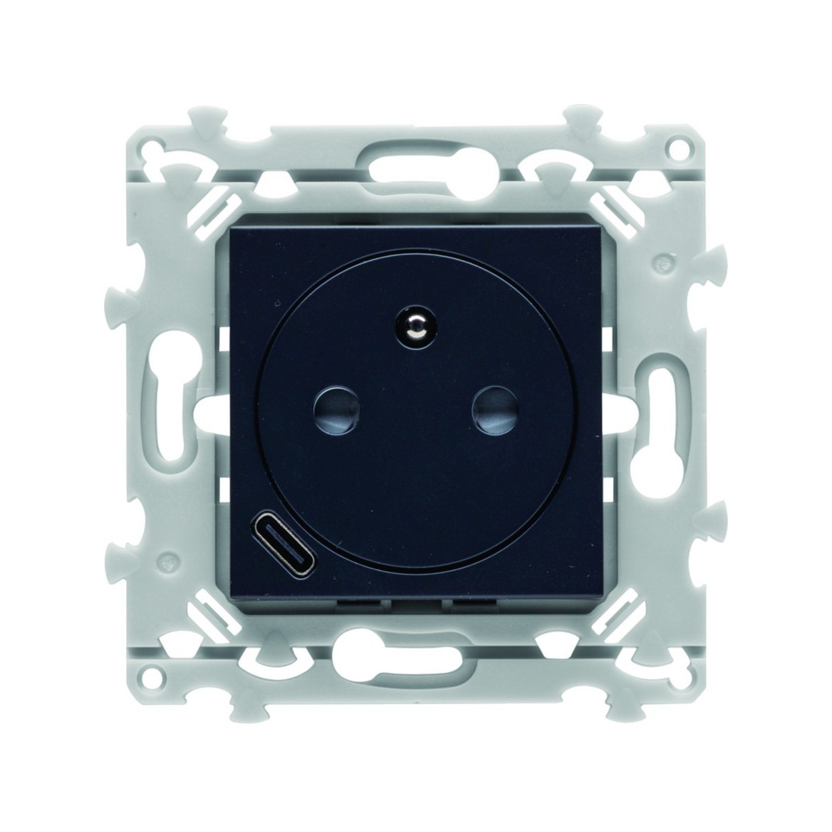 Prise de courant affleurante essensya 2P+T avec USB-C Anthracite - HAGER WE114A 