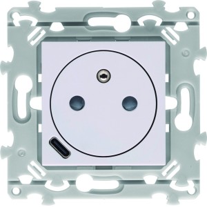 Prise de courant affleurante essensya 2P+T avec USB-C Pure - HAGER WE114 
