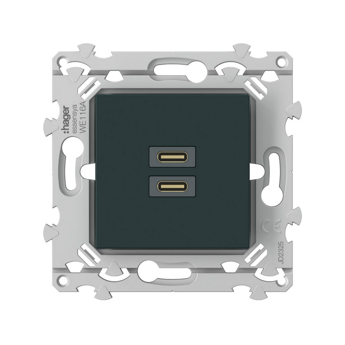 Chargeur essensya double USB C+C 20W anthracite - HAGER WE116A 