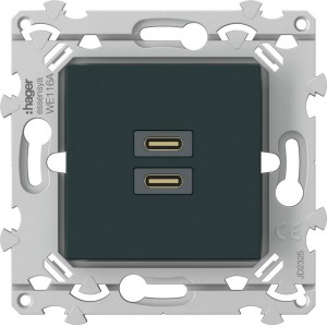 Chargeur essensya double USB C+C 20W anthracite - HAGER WE116A 