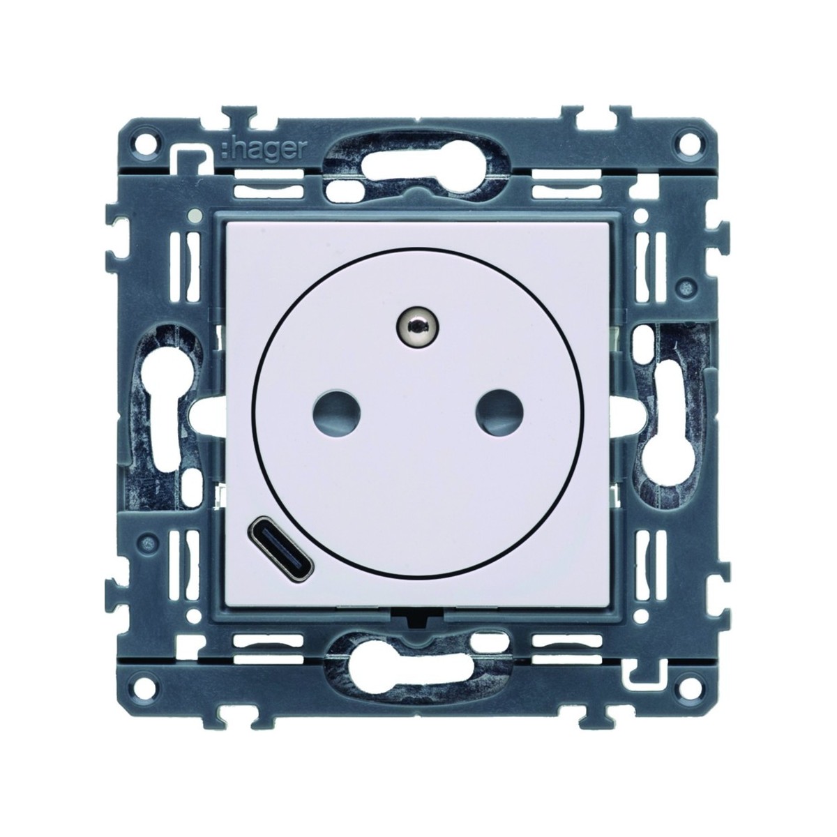 Prise de courant affleurante gallery 2P+T avec USB-C Pure - HAGER WXF114B 