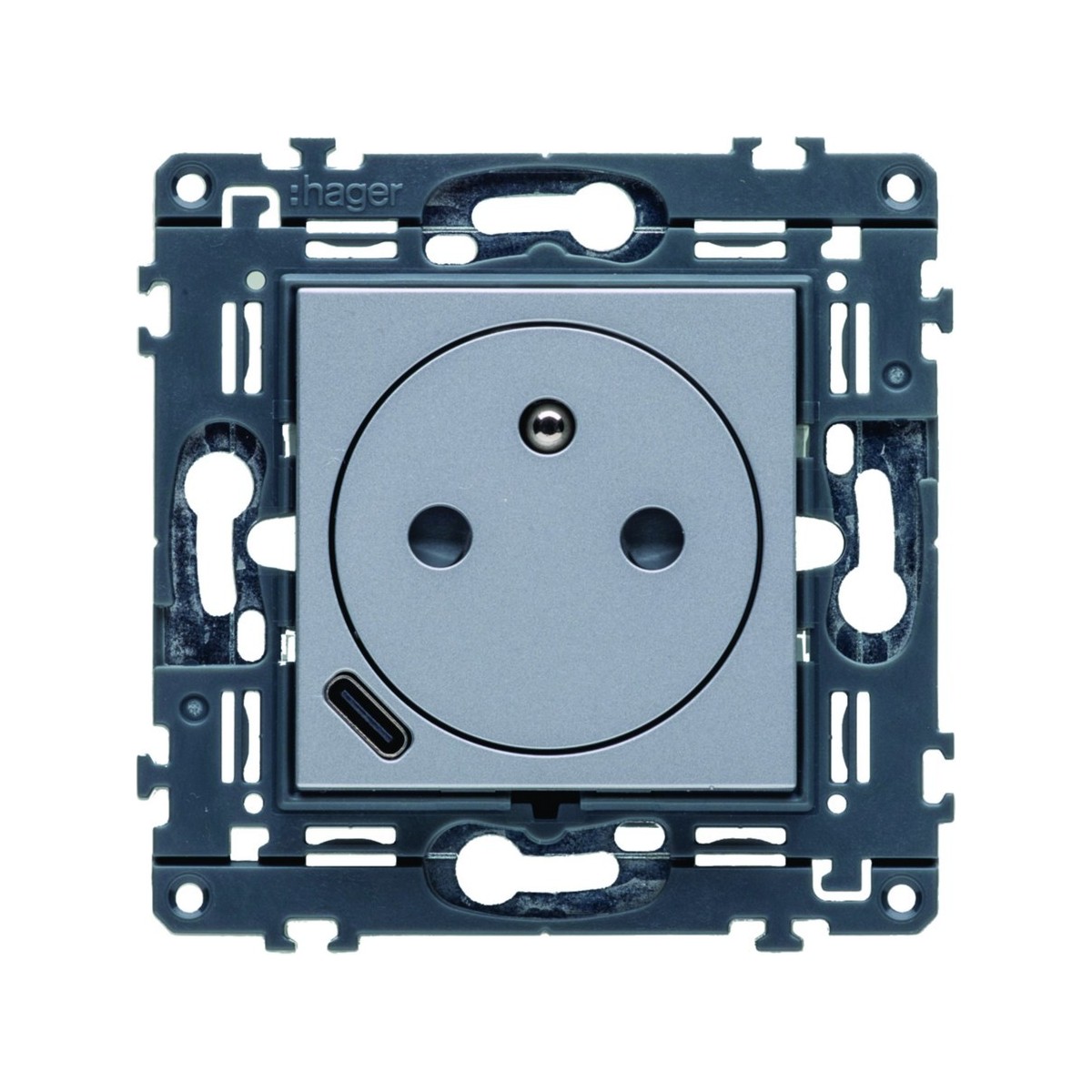 Prise de courant affleurante 2P+T avec USB-C Titane - HAGER WXF114T 